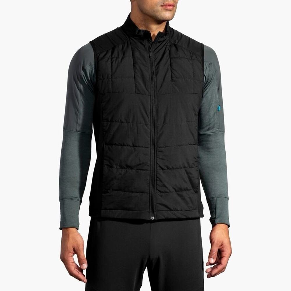 Brooks Shield Hybrid Running Vest Men’s L Black Full Zip Lightweight Insulated - Picture 9 of 10